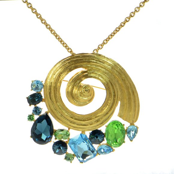 Oscar De La Renta LARGE Multi-stone Crystal Pendant Brooch Necklace